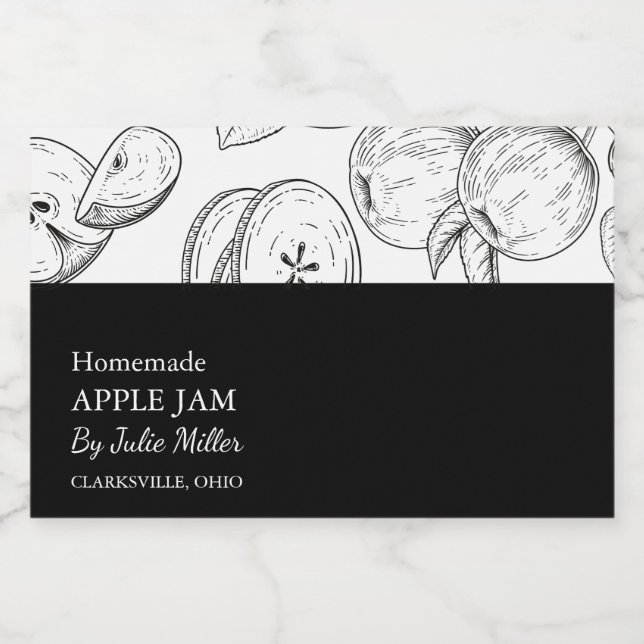 Einfaches Schwarz-Weiß-Apfel-Jam-Label Lebensmitteletikett (Einzelnes Label)