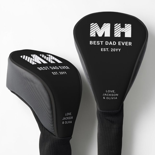 Einfaches Schwarz-Weiß-Cooles Monogramm Bester Vat Golf Headcover (Simple Black and White Cool Monogram Best Dad Ever Golf Head Cover)