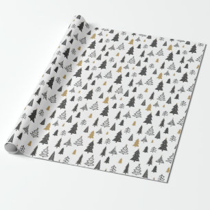 Einfaches Schwarz-Weiß-Doodle-Weihnachten Modern Geschenkpapier