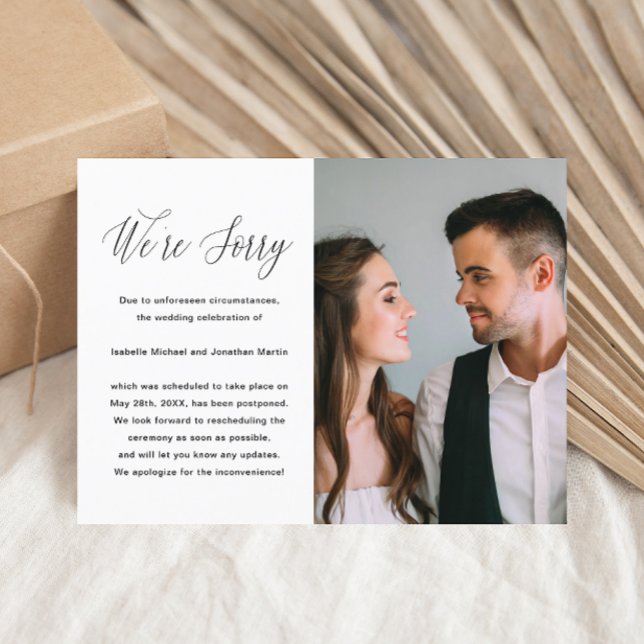 Einfaches Schwarz-Weiß-Foto Hochzeitsaufschub Ankündigungspostkarte (Von Creator hochgeladen)