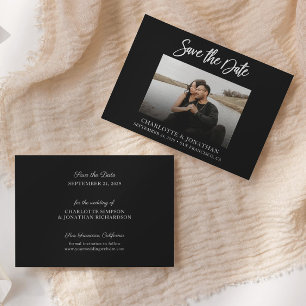 Einfaches Schwarz-Weiß-Foto Save the Date Dankeskarte