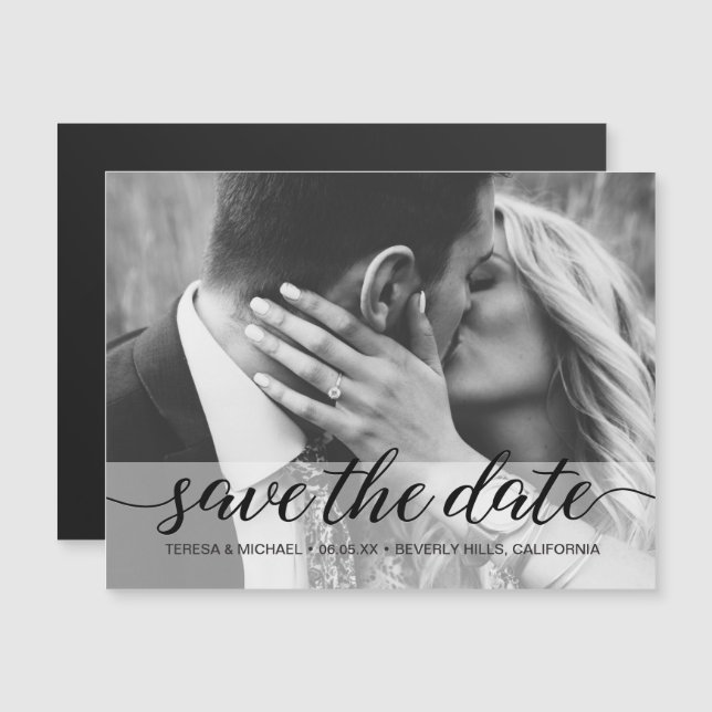 Einfaches Schwarz-Weiß-Foto Save the Date Hochzeit Magnetkarte (Vorne/Hinten)