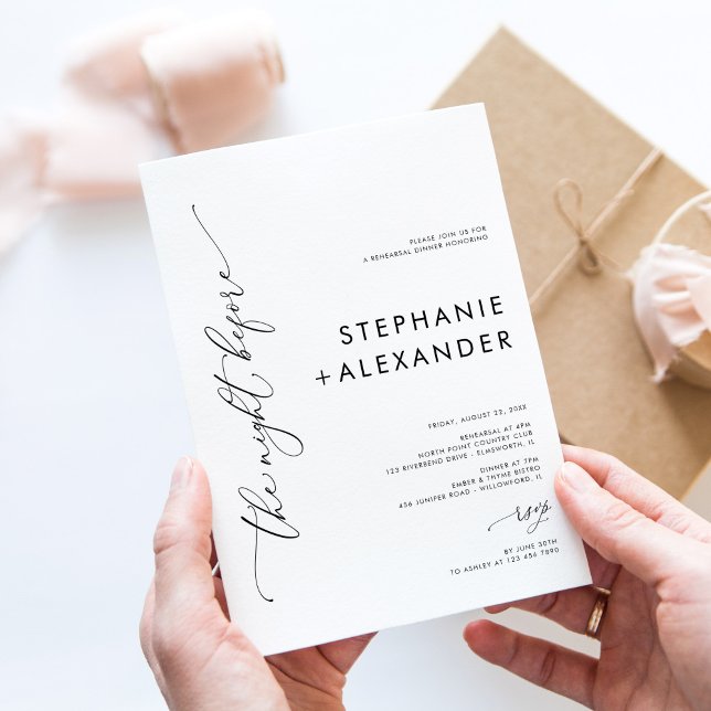 Einfaches Schwarz-Weiß-Hochzeitsessen Probe Einladung (Von Creator hochgeladen)