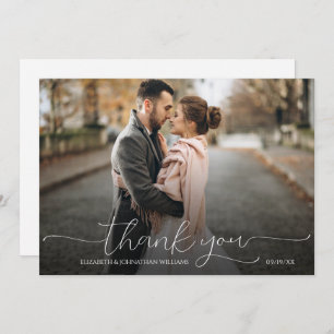 Einfaches Schwarz-Weiß-Hochzeitsskript-Foto Dankeskarte