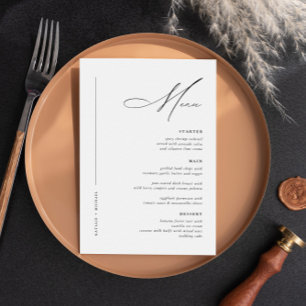 Einfaches Schwarz/Weiß-Hochzeitstisch Menükarte