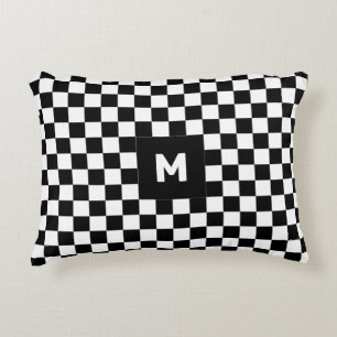 Einfaches Schwarz-Weiß-Karuomuster-Monogramm Dekokissen