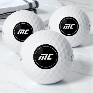 Einfaches Schwarz-Weiß-Monogramm mit Initialen Golfball