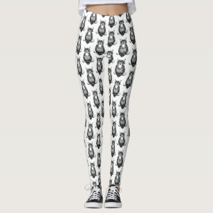 Einfaches Schwarz-Weiß-Owl-Muster Leggings