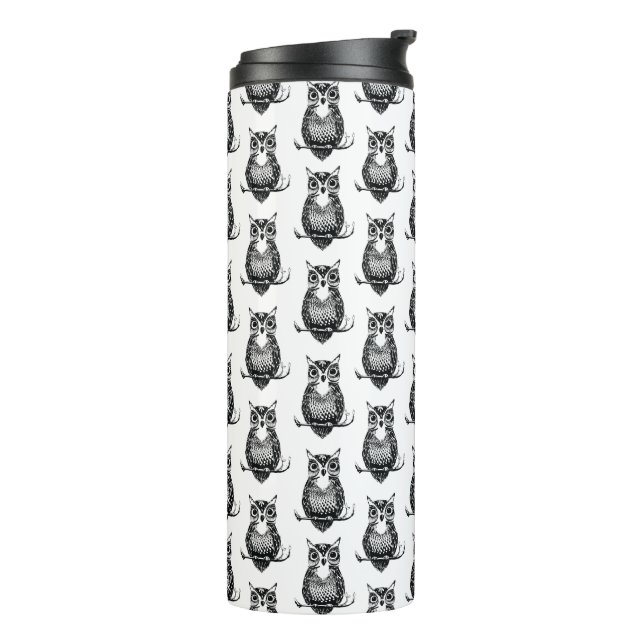 Einfaches Schwarz-Weiß-Owl-Muster Thermosbecher (Nach links gedreht)