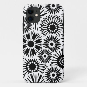 Einfaches Schwarz-Weiß-Retro-Grafik-Daisy-Muster a Case-Mate iPhone Hülle