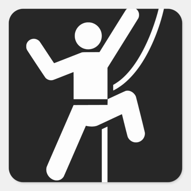 Einfaches Schwarz-Weiß-Rock-Climbing-Symbol Quadratischer Aufkleber (Vorderseite)