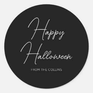 Einfaches Schwarz-Weiß-Script Frohes Halloween Runder Aufkleber
