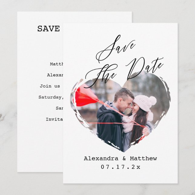 Einfaches Schwarz-Weiß-Script Minimalistisches Her Save The Date (Vorne/Hinten)