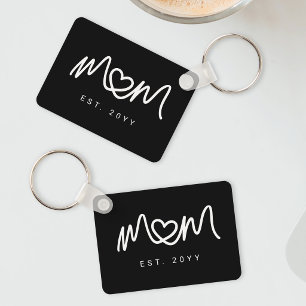 Einfaches Schwarz-Weiß-Script  Mom Established Est Schlüsselanhänger