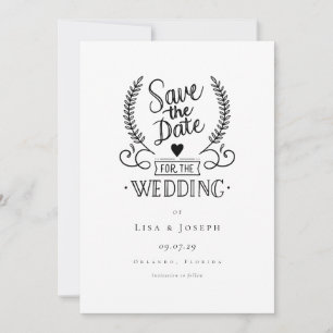 Einfaches Schwarz-Weiß-Script Save-the-Date Einladung