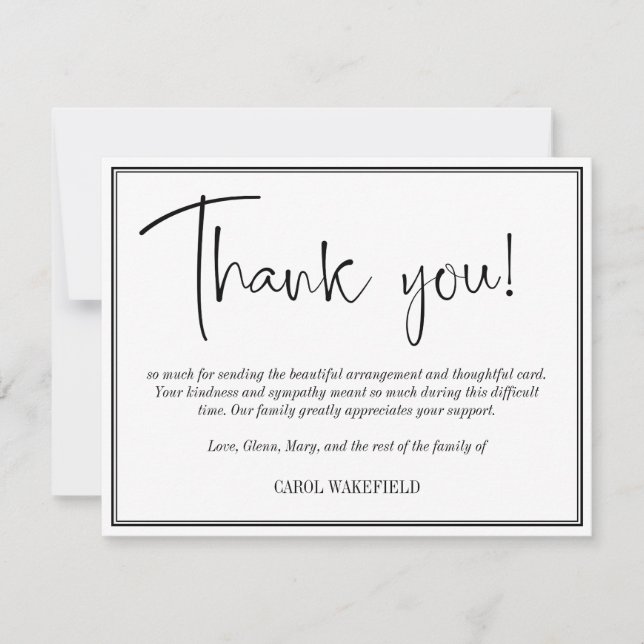 Einfaches Schwarz-weißes Beileid Vielen Dank Dankeskarte (Vorderseite)
