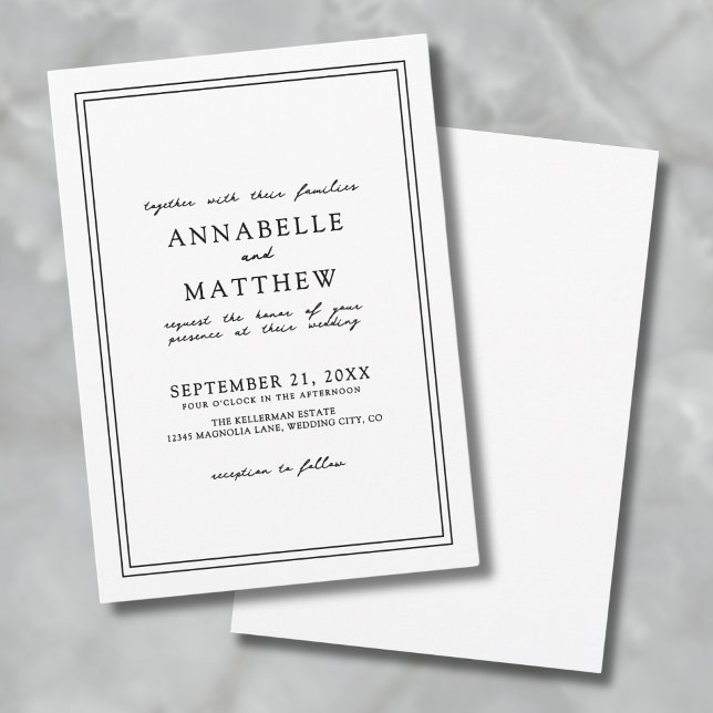 Einfaches Schwarz-weißes Elegantes Minimalistische Einladung (Simple Chic Black White Elegant Minimalist Wedding Invitation )