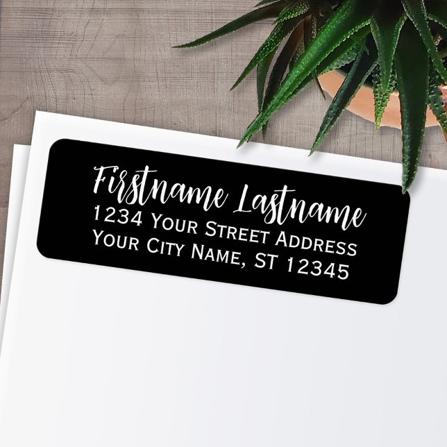 Einfaches Schwarz-weißes Elegantes Skript - Rückse (Personalized Return Address Labels - Fun, modern fonts)