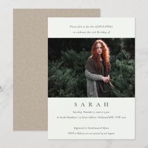 Einfaches Schwarz-weißes Foto Quinceañera Einladun Dankeskarte