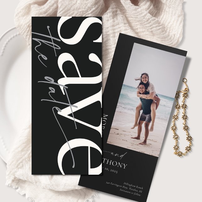 Einfaches Schwarz-weißes Foto Save the Date (Von Creator hochgeladen)