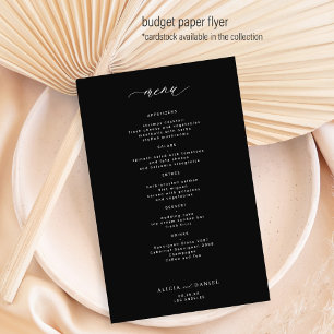 Einfaches schwarz-weißes Hochzeitsmenü mit kleinem Flyer