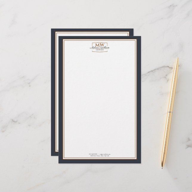 Einfaches Schwarz-weißes Monogramm-Geschäft Briefpapier (Vorderseite/Rückseite Beispiel)