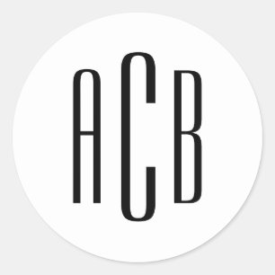 Einfaches schwarzes dreibuchstabiges Monogramm Runder Aufkleber