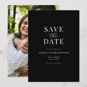 Einfaches schwarzes elegantes Foto Hochzeit Termin Save The Date