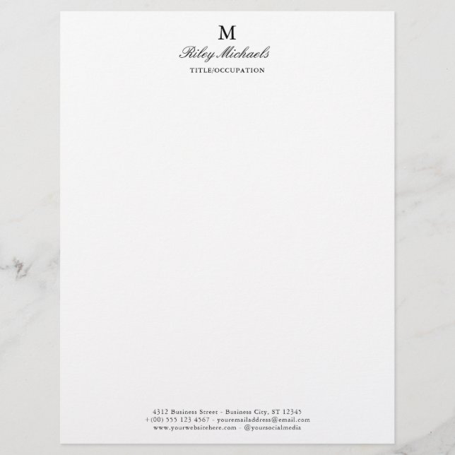 Einfaches schwarzes elegantes Monogramm Name Titel Briefbogen (Vorderseite)