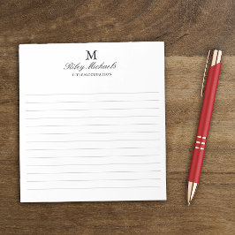 Einfaches schwarzes elegantes Monogramm-Name-Titel Notizblock