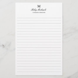 Einfaches schwarzes elegantes Monogramm-Namens-Tit Briefpapier