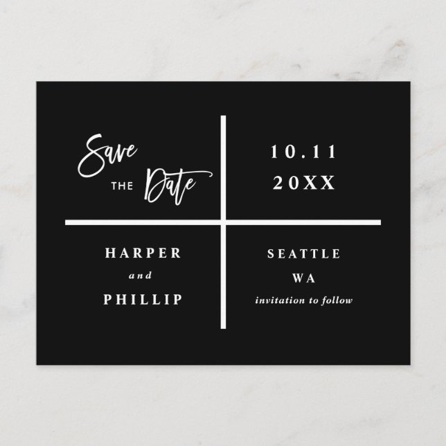 Einfaches Schwarzes Foto Save the Date Postkarte (Vorderseite)