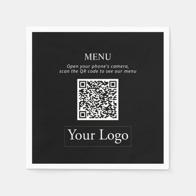 Einfaches schwarzes Geschäftslogo & QR-Code-Menü-S Serviette (Vorderseite)