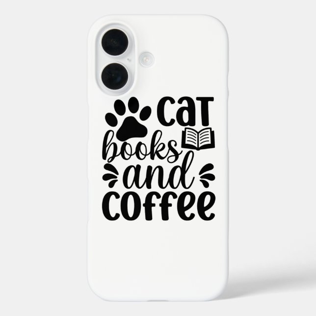 Einfaches schwarzes "Katzen Bücher und Kaffee" Ges Case-Mate iPhone Hülle (Rückseite)