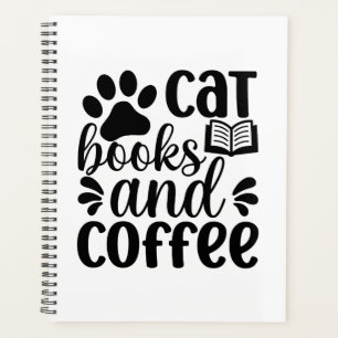 Einfaches schwarzes "Katzen Bücher und Kaffee" Lie Planer