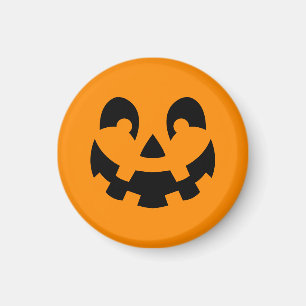 Einfaches schwarzes Kürbisgesicht auf orangefarben Magnet