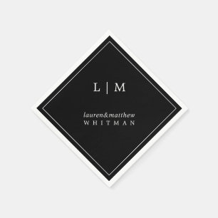 Einfaches schwarzes Monogramm Elegante Hochzeit Serviette