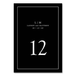Einfaches schwarzes Monogramm Elegante Hochzeit Tischnummer
