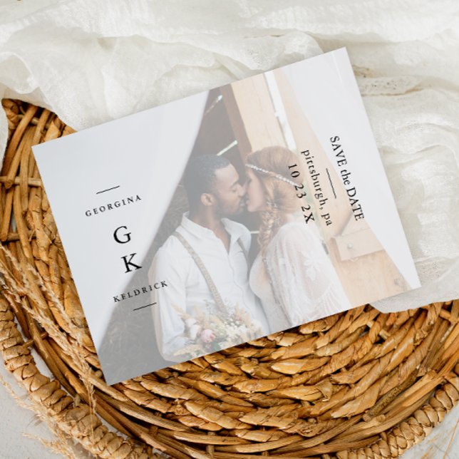 Einfaches Schwarzes Monogramm-Foto Hochzeit Sicher Postkarte (Von Creator hochgeladen)