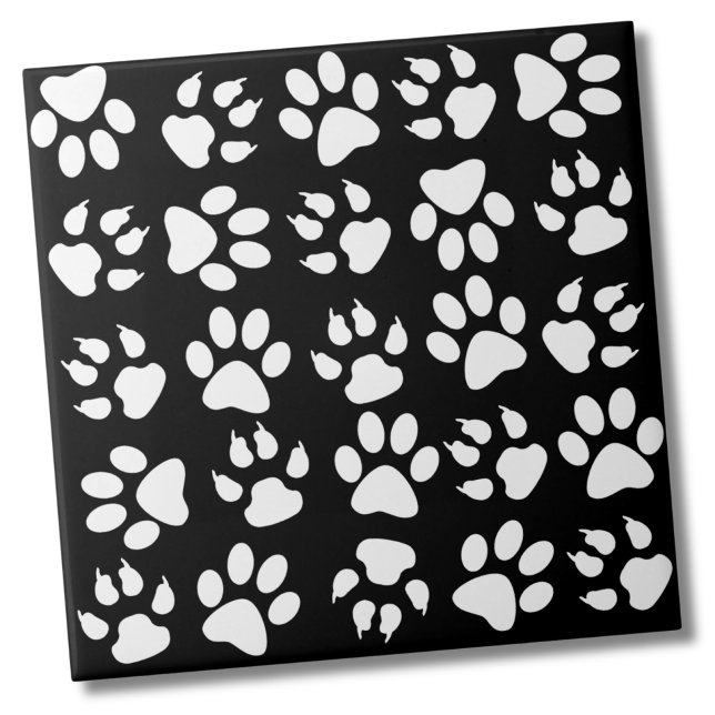 Einfaches Schwarzes Pet-Muster Fliese (Simple Black White Pet Dog Paw Print Pattern Ceramic Tile)