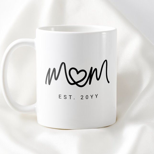 Einfaches schwarzes Schrift-Herz Neue Mom Einricht Kaffeetasse (Simple Black Script Heart New Mom Established Est Coffee Mug)