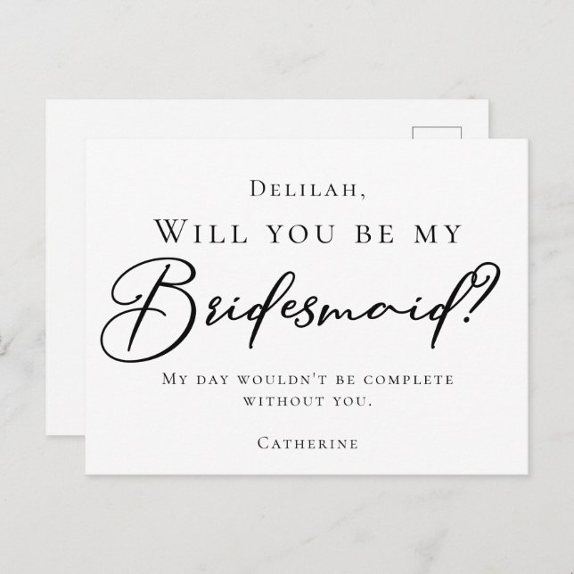 Einfaches schwarzes Script wird meine Bridesmaid s Postkarte (Vorne/Hinten)