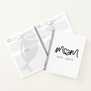Einfaches Schwarzes Skript Herz Mom Etablierte Rez Notizbuch