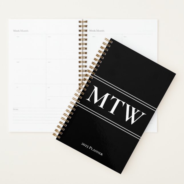 Einfaches Schwarzweiß-Monogramm-Text 2025 Planer (Anzeige)