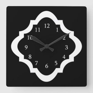 Einfaches Schwarzweiss-Quatrefoil Muster Quadratische Wanduhr