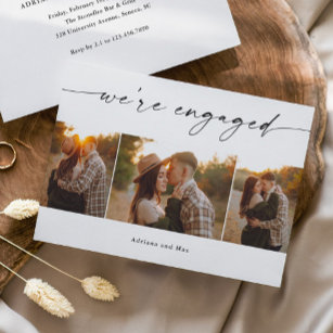 Einfaches Script 3 Foto Collage Wedding Verlobung Einladung