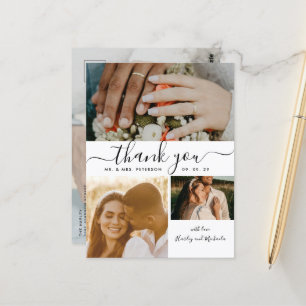 Einfaches Script 4 Foto Collage Wedding Vielen Dan Postkarte