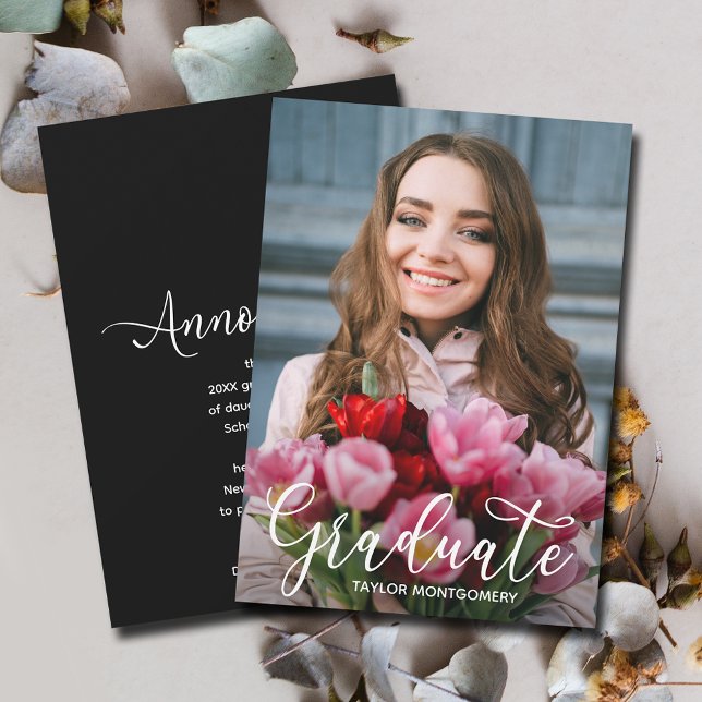 Einfaches Script-Abschluss-Foto Ankündigung (Simple Script Graduation Photo Announcements)