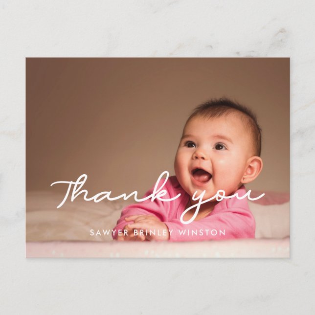 Einfaches Script Baby Dusche danke Postkarte (Vorderseite)
