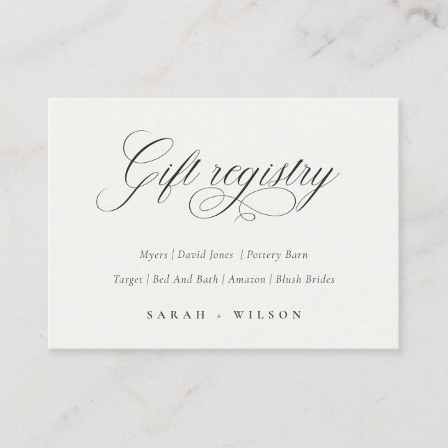 einfaches Script Black & White Wedding Geschenkreg Begleitkarte (Vorderseite)